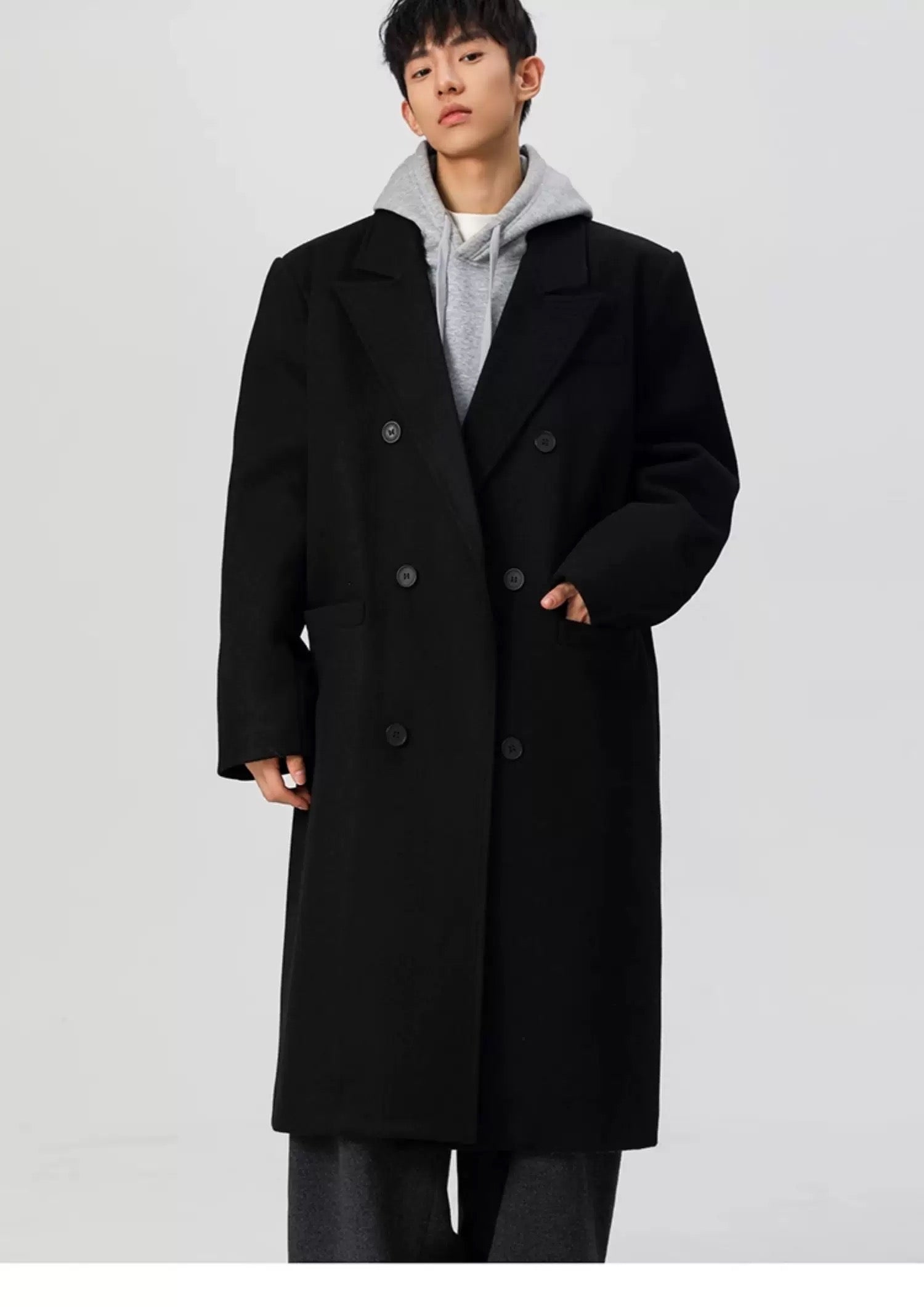 Men’s Long Wool Overcoat – American Vintage Street Tailored Winter Coat T0069