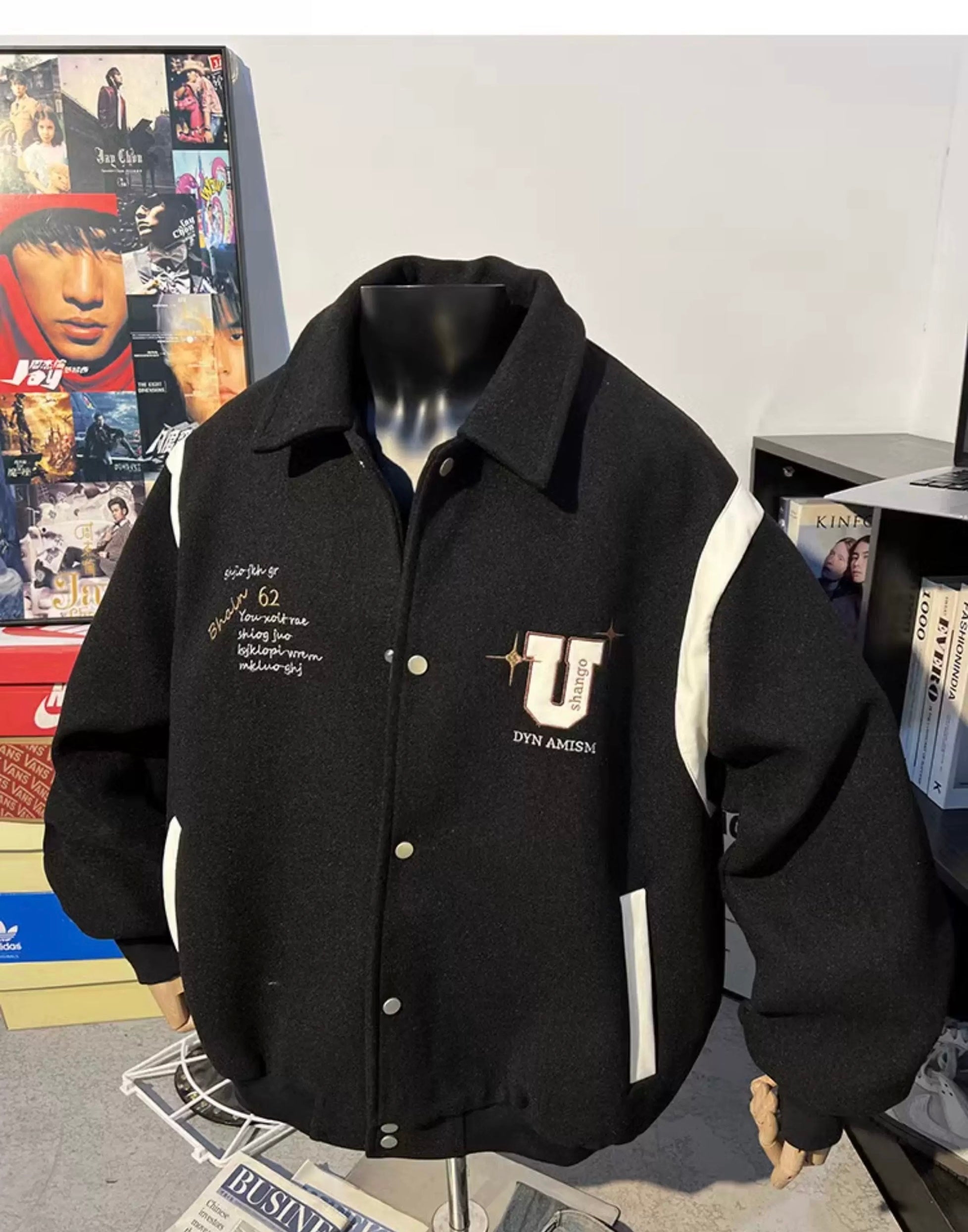 Chaqueta corta de lana – Prenda de abrigo vintage estilo urbano americano T0024