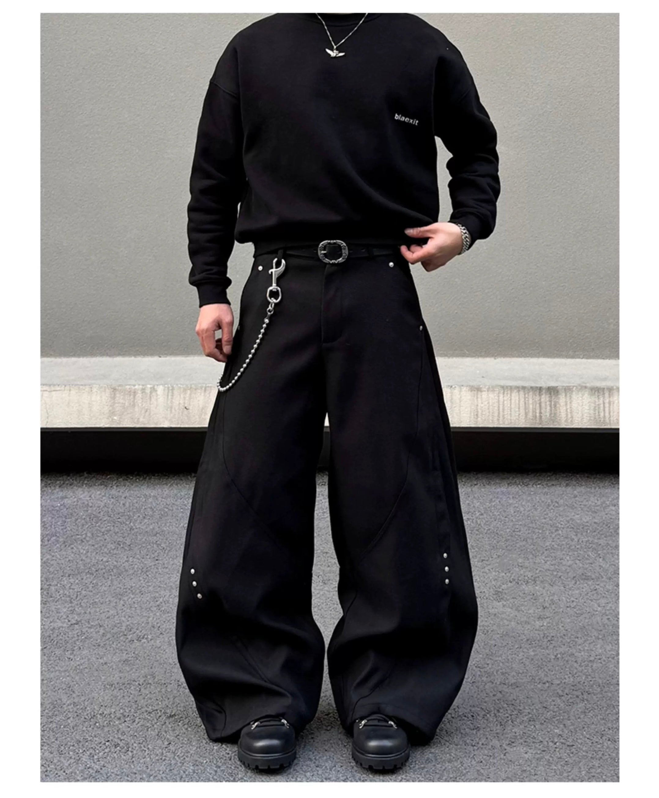 Men’s American Patchwork Rivet Blade Trousers – Vintage High-Street Flared Dress Pants B0080