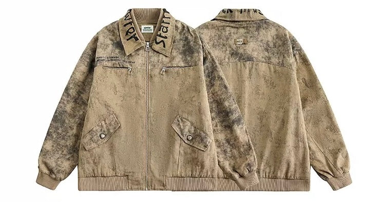 Men’s Vintage American Paint-Splatter Workwear Jacket – Distressed Retro Street Style Outerwear T0040