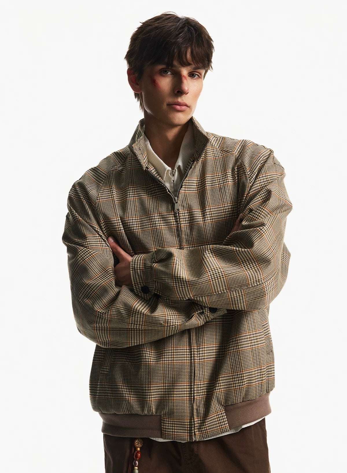 Men’s Houndstooth Harrington Jacket – American Retro Preppy Street OuterwearT0067