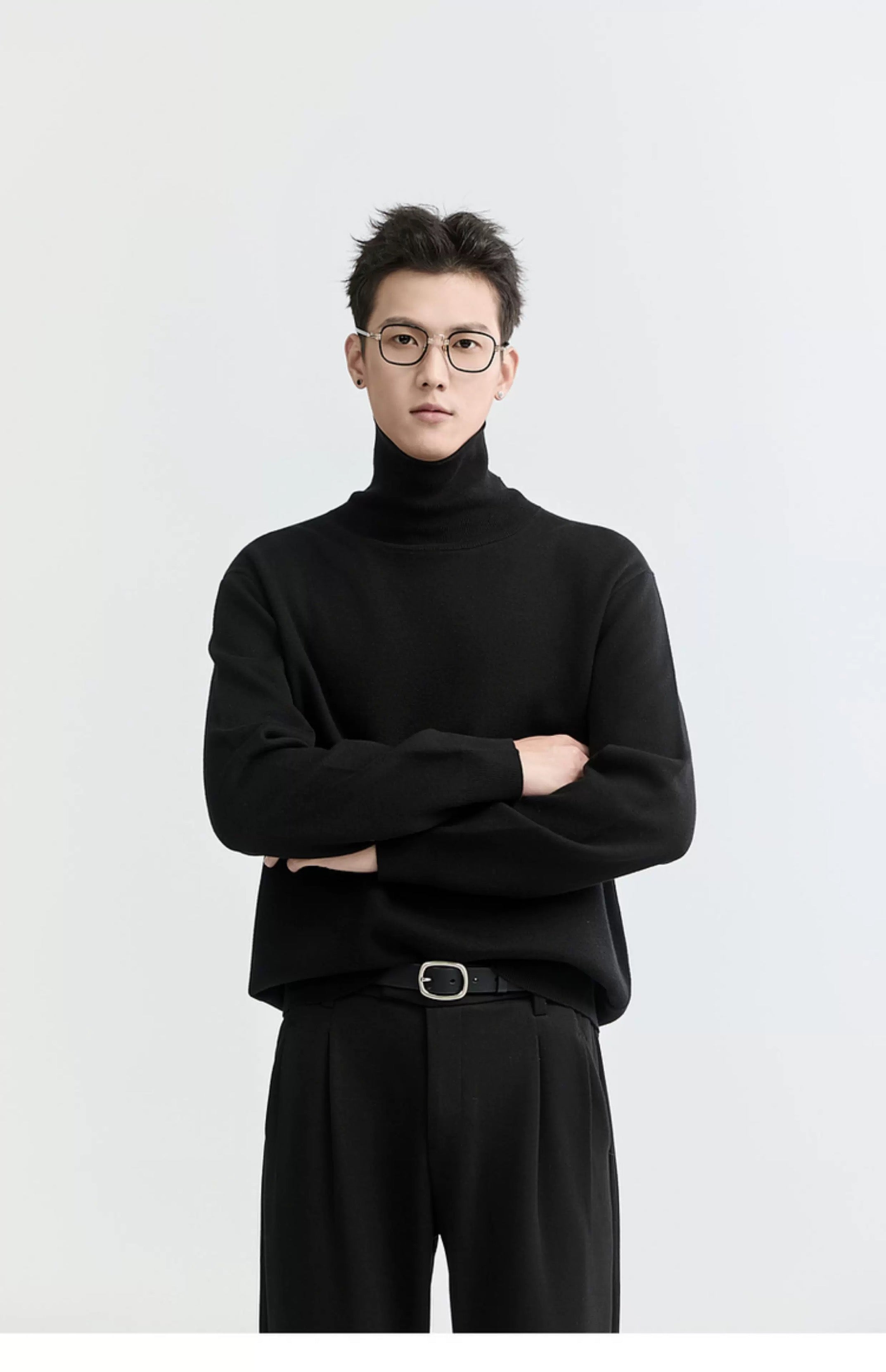 Suéter de punto de cuello alto para hombre - Capa base con forro polar grueso para otoño e invierno T0041