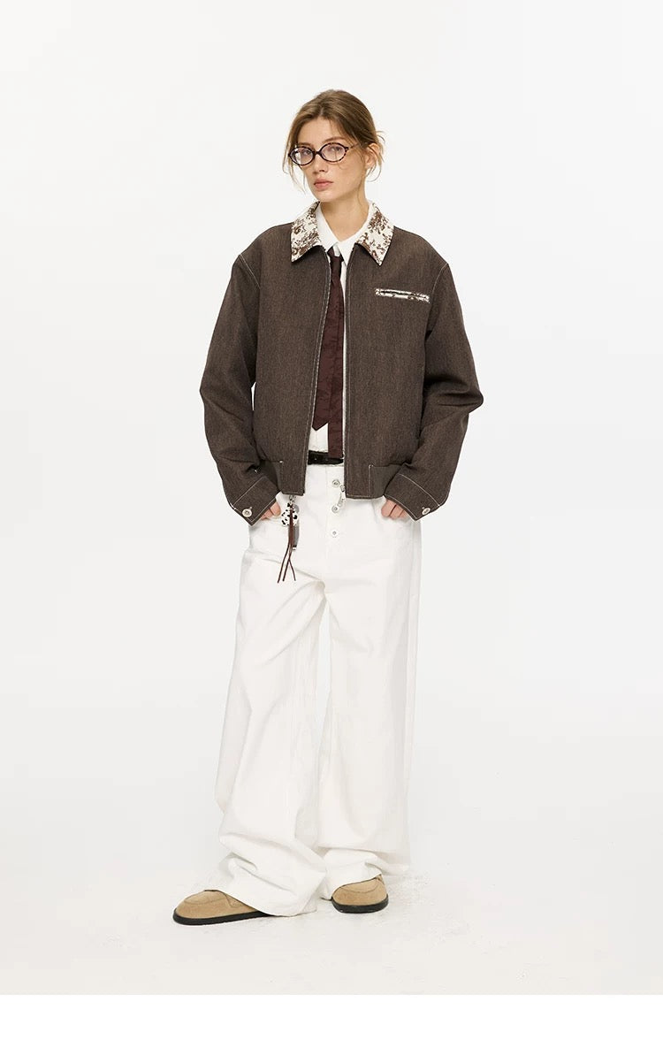 Men’s Contrast Collar Dyed Jacket with Floral Lining – American Vintage Street Outerwear T0060