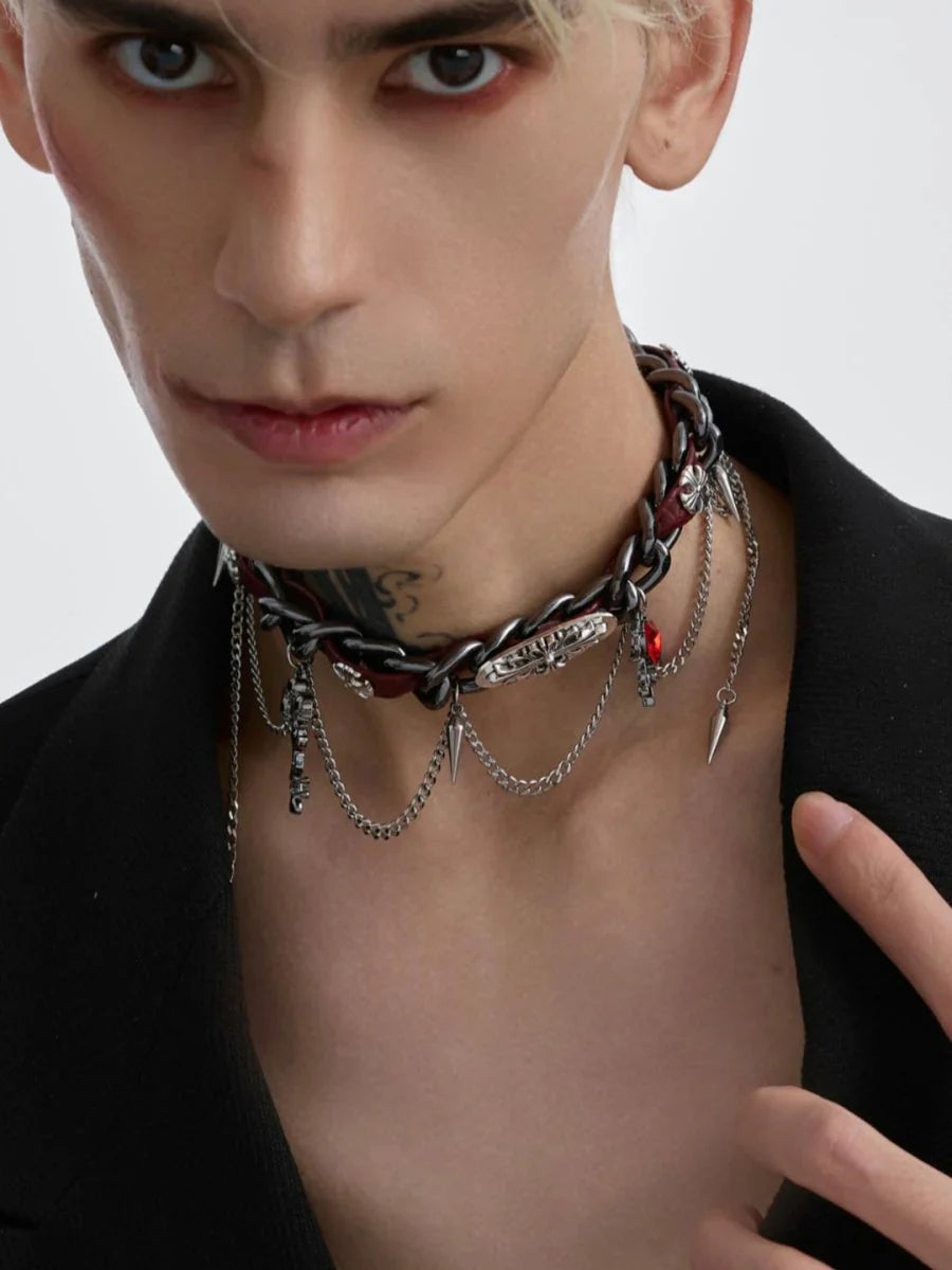 [STRUC TON] LEATHER PUNK NECKLACE A0057