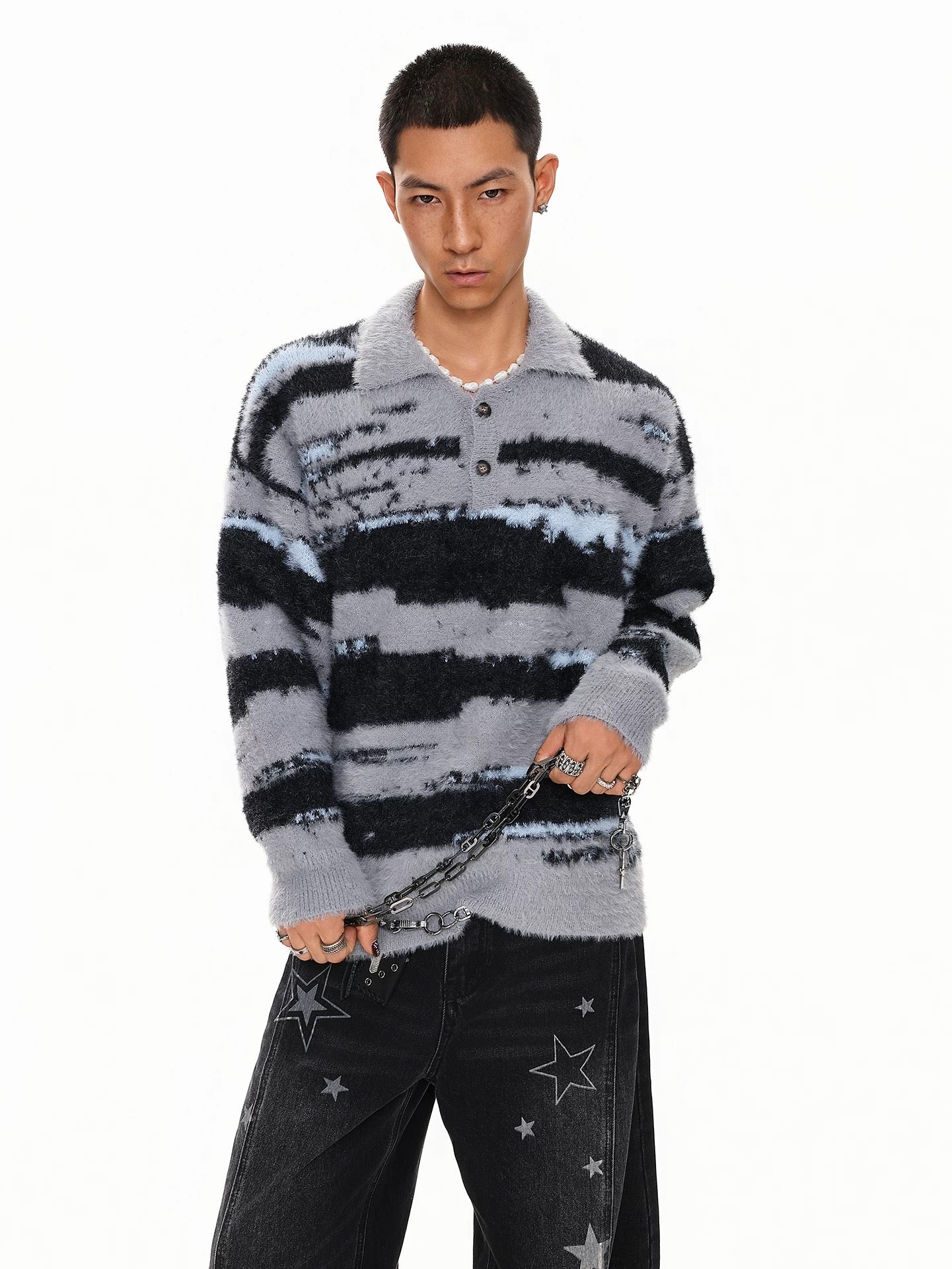 Men’s American Color-Block Striped Sweater – High Street Retro Knit Pullover S0055