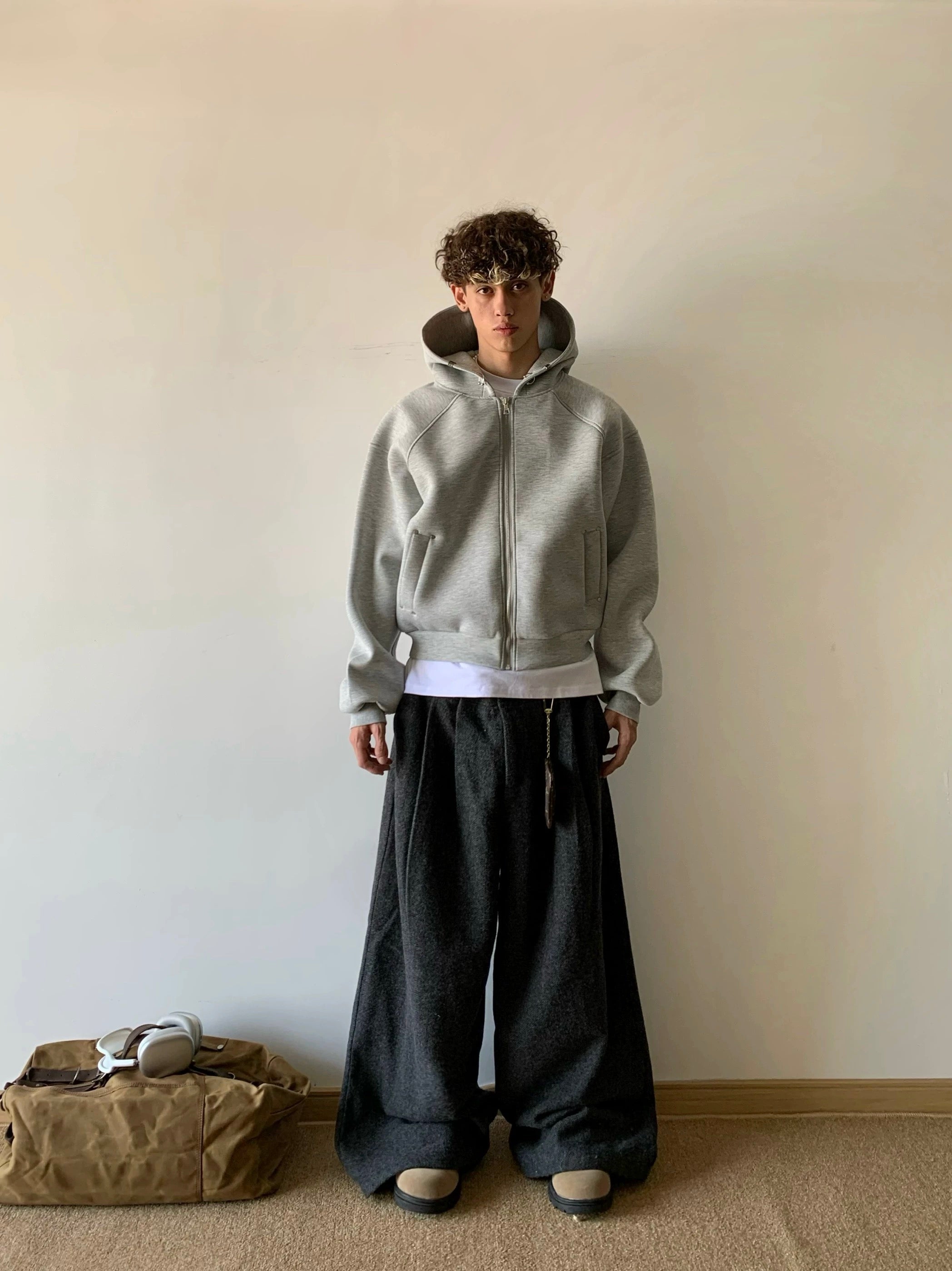 Men’s Cropped Zip-Up Hoodie – American Street Minimal Short Hoodie Jacket S0047