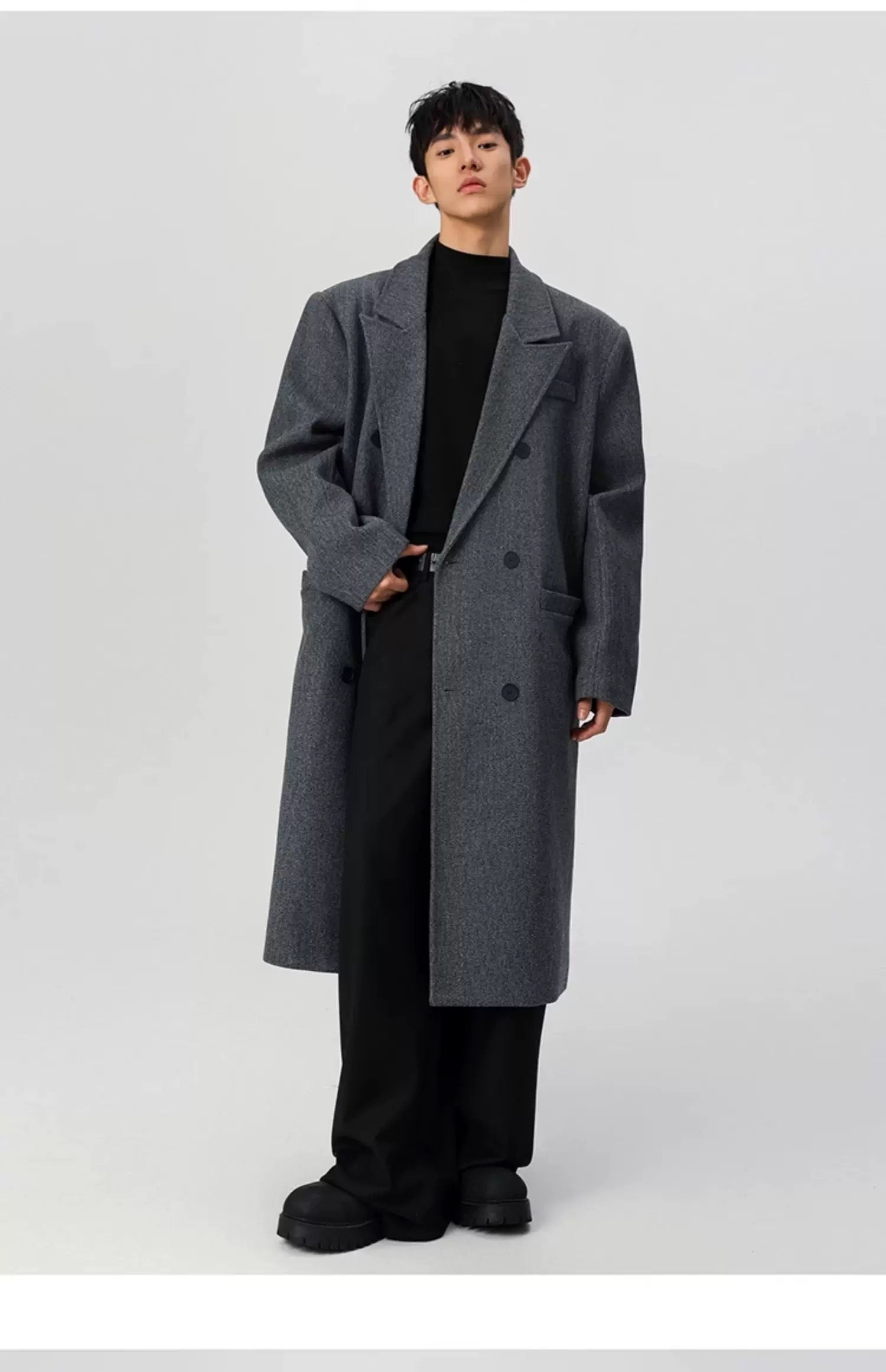 Men’s Long Wool Overcoat – American Vintage Street Tailored Winter Coat T0069