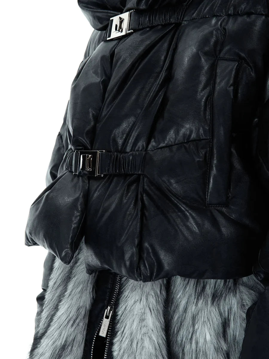 [CULTUREE] FAKE TWO-PIECE DESIGN FUR COTTON JACKET T0087