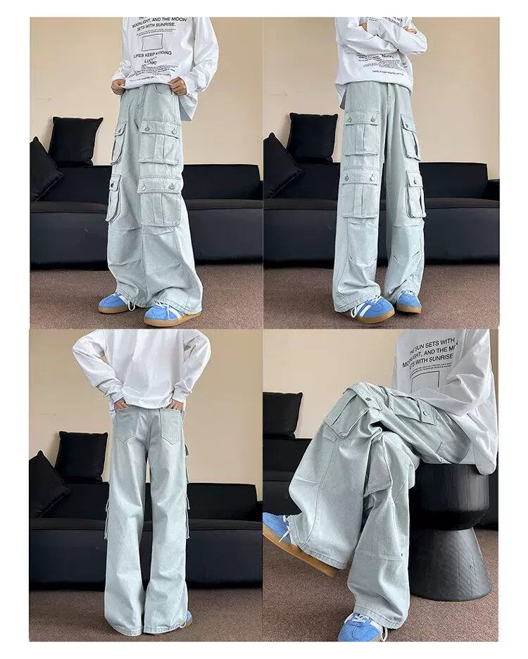 Men’s Multi-Pocket Cargo Pants – American Street Utility Workwear Trousers B0065