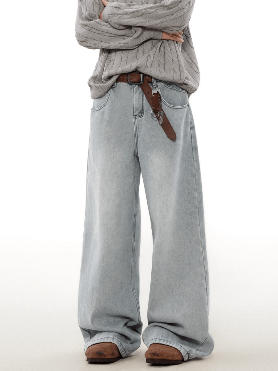 loose straight washed jeans B0117