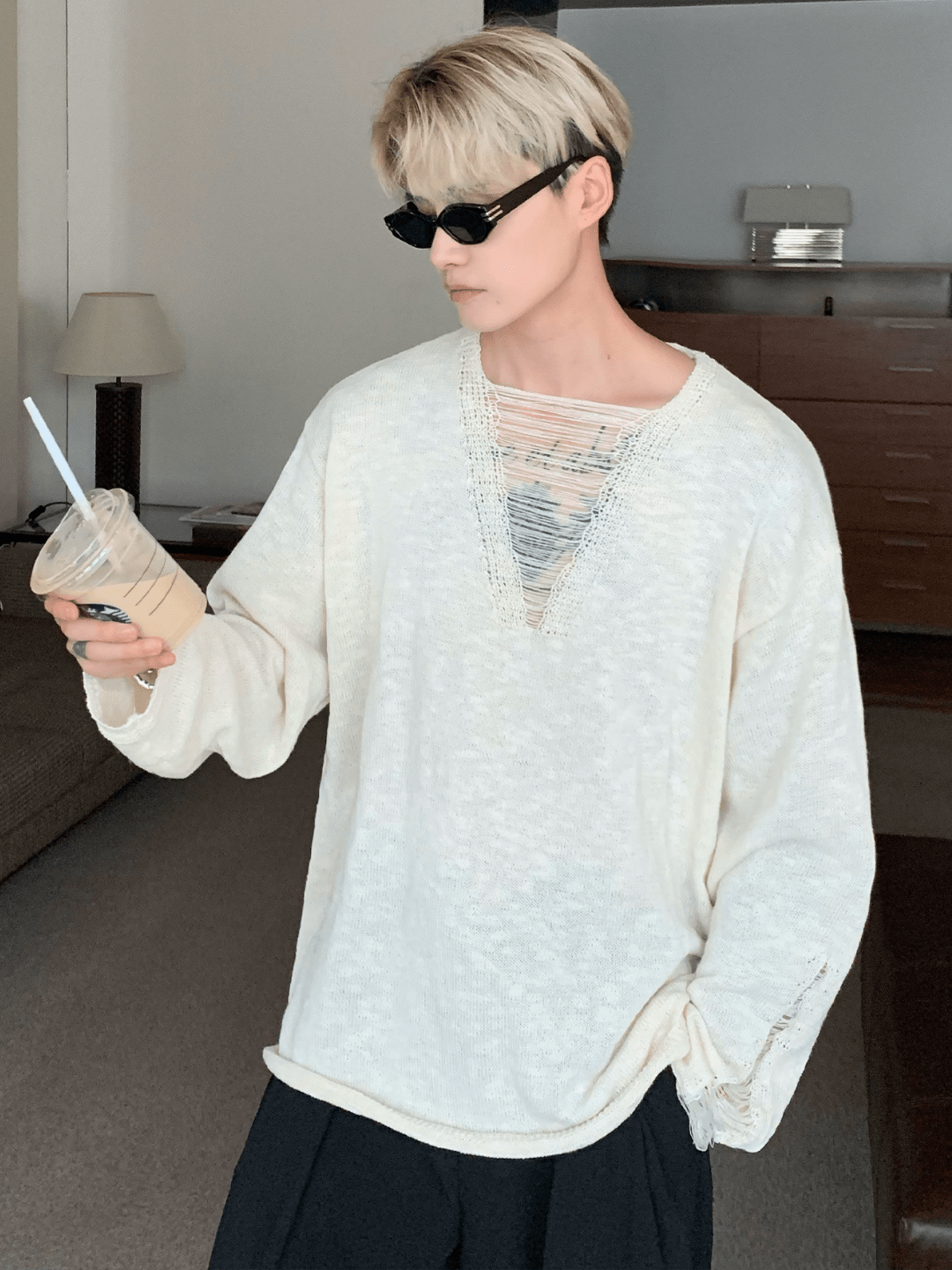 [CUIBUJU] V-neck loose trend within shirt J0115