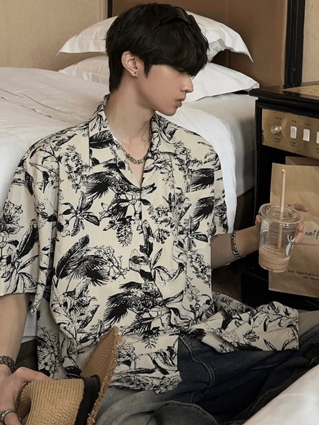[JM HOMME] Tide Printed Short-sleeved Shirt J0120