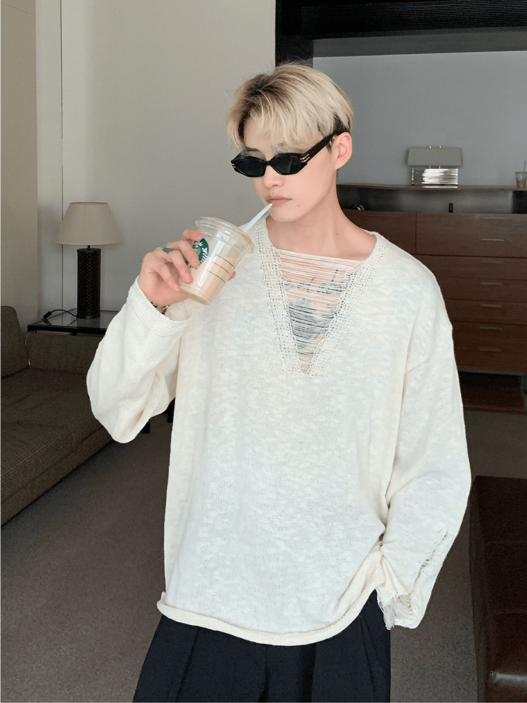 [CUIBUJU] V-neck loose trend within shirt J0115