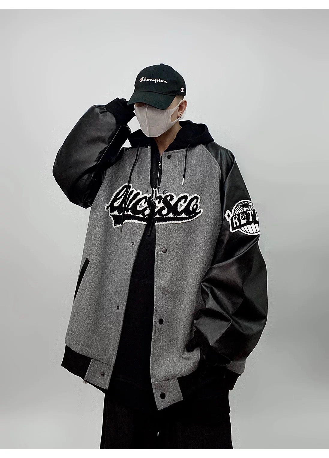 Men’s Hip Hop Varsity Jacket Streetwear Embroidered Baseball Bomber Retro Loose Fit Coat T0078