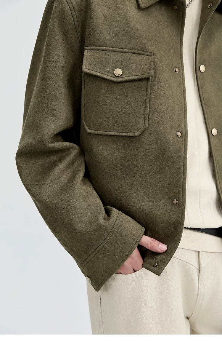 Chaqueta retro premium de ante sintético con solapa para hombre - Top corto informal para otoño T0039