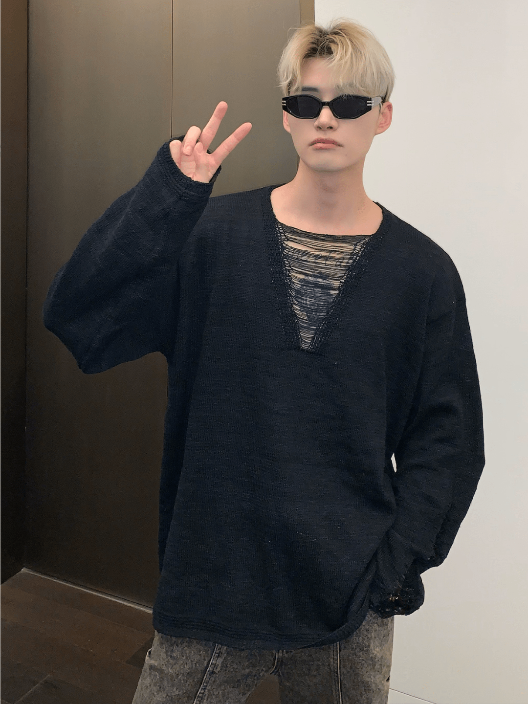 [CUIBUJU] V-neck loose trend within shirt J0115