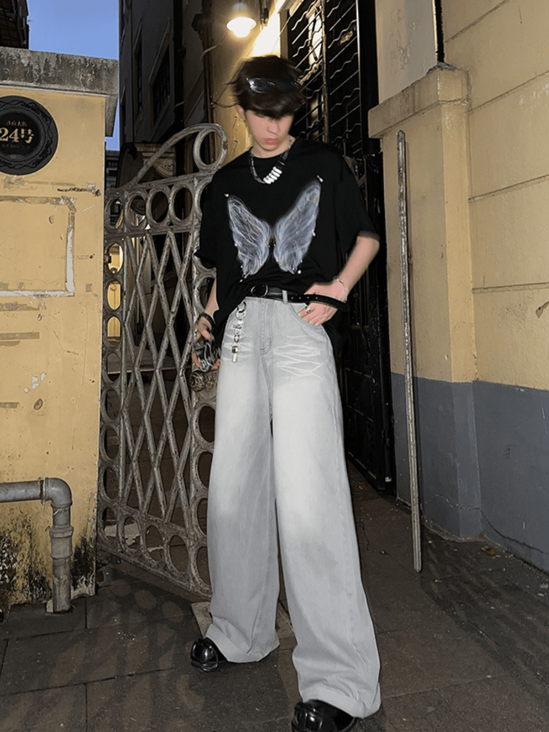 [JH HOMME] pearl butterfly print T-shirt J0098