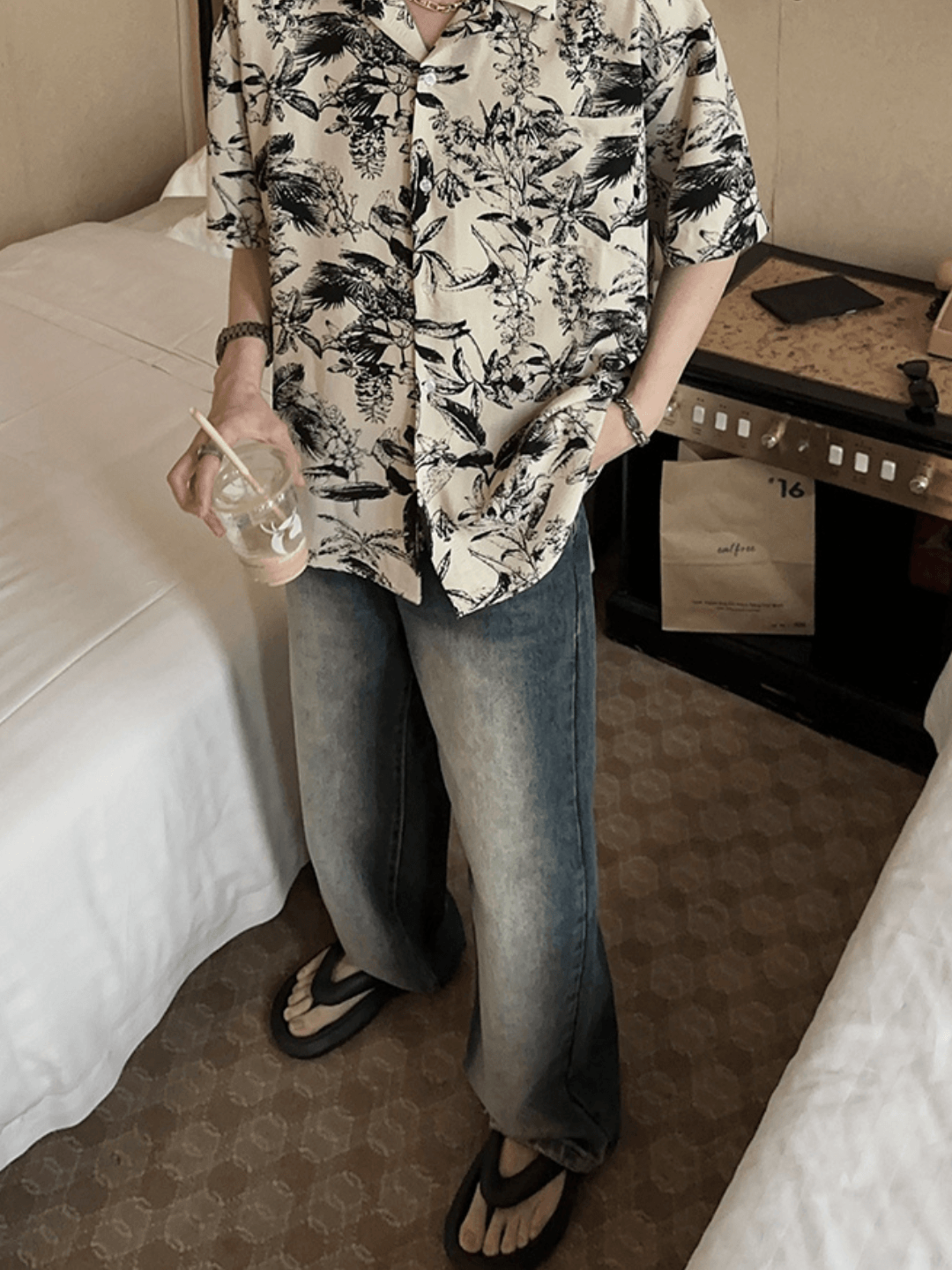 [JM HOMME] Tide Printed Short-sleeved Shirt J0120