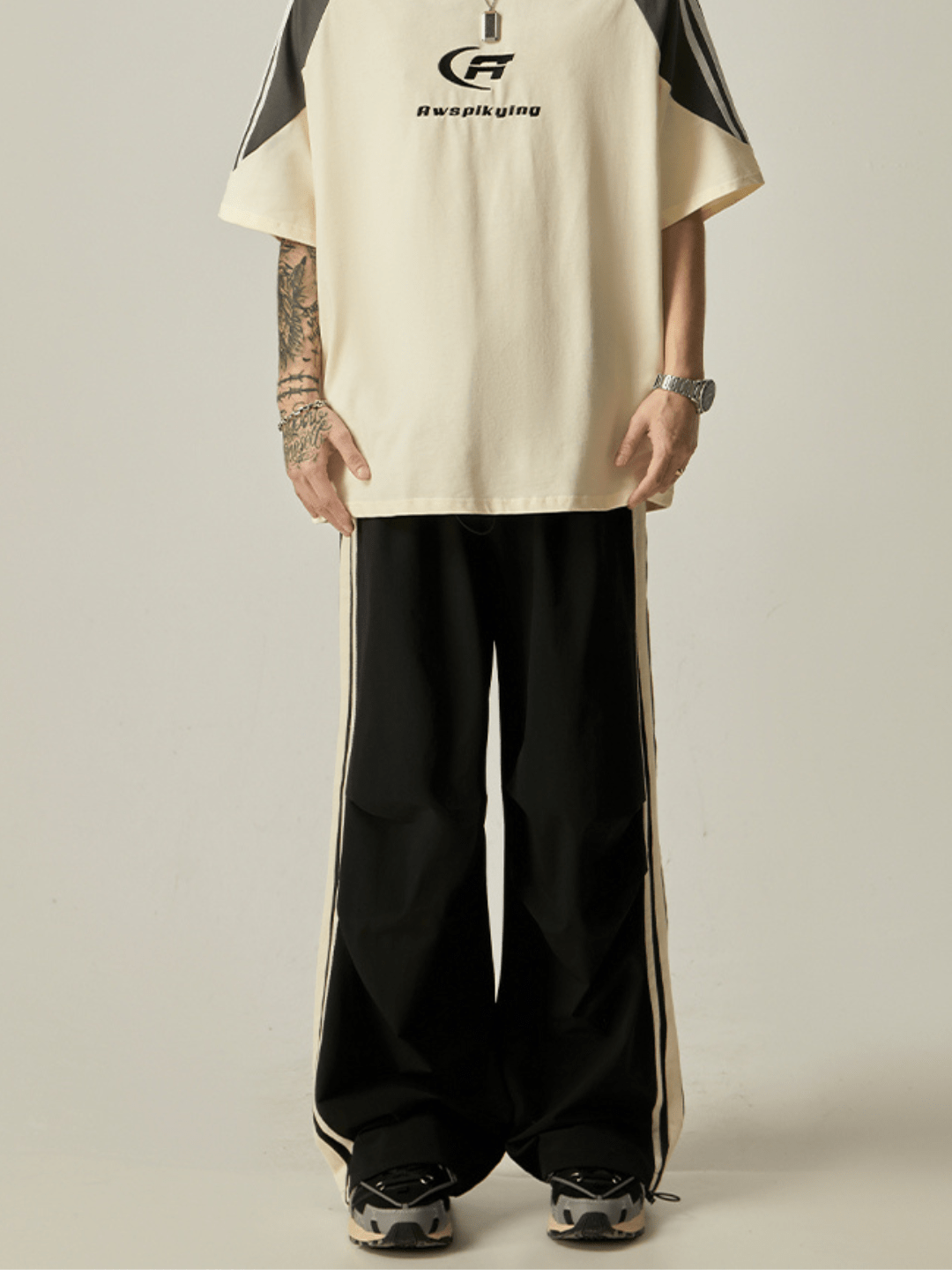 Striped loose wide-leg casual pants B0328