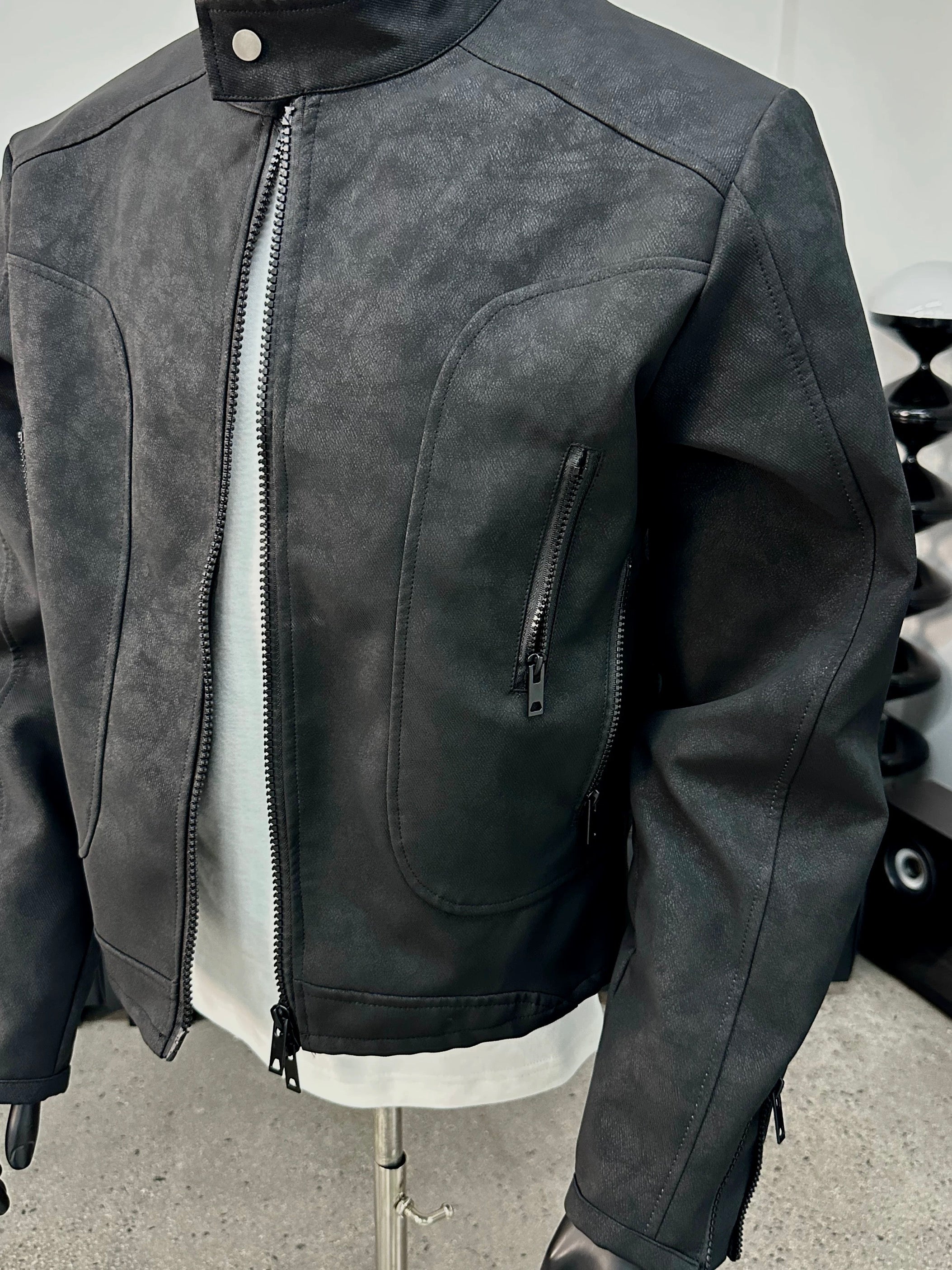 Men’s Deconstructed Patchwork Stand Collar Jacket – American Retro Street Outerwear T0137