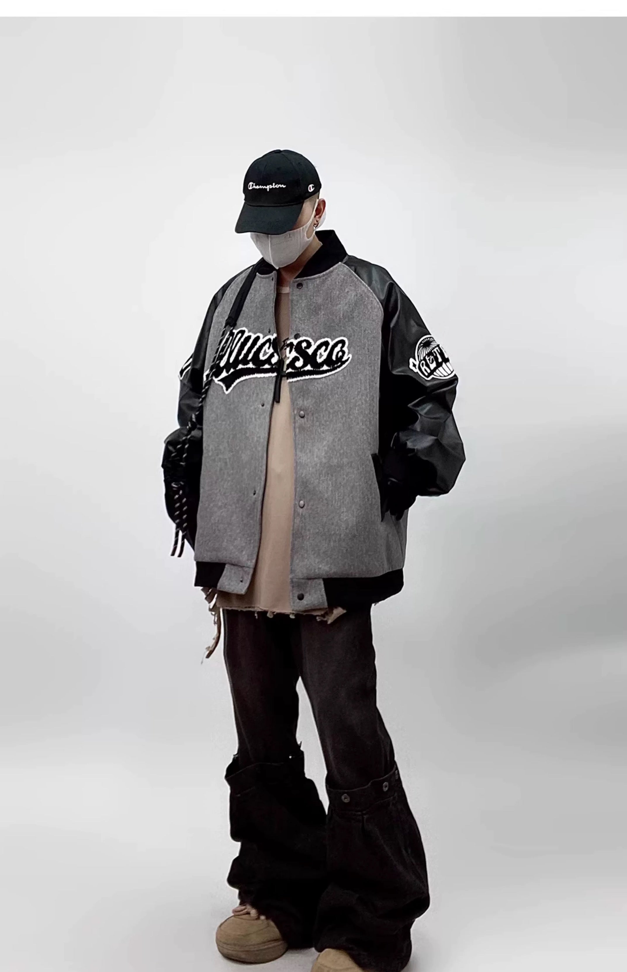 Men’s Hip Hop Varsity Jacket Streetwear Embroidered Baseball Bomber Retro Loose Fit Coat T0078