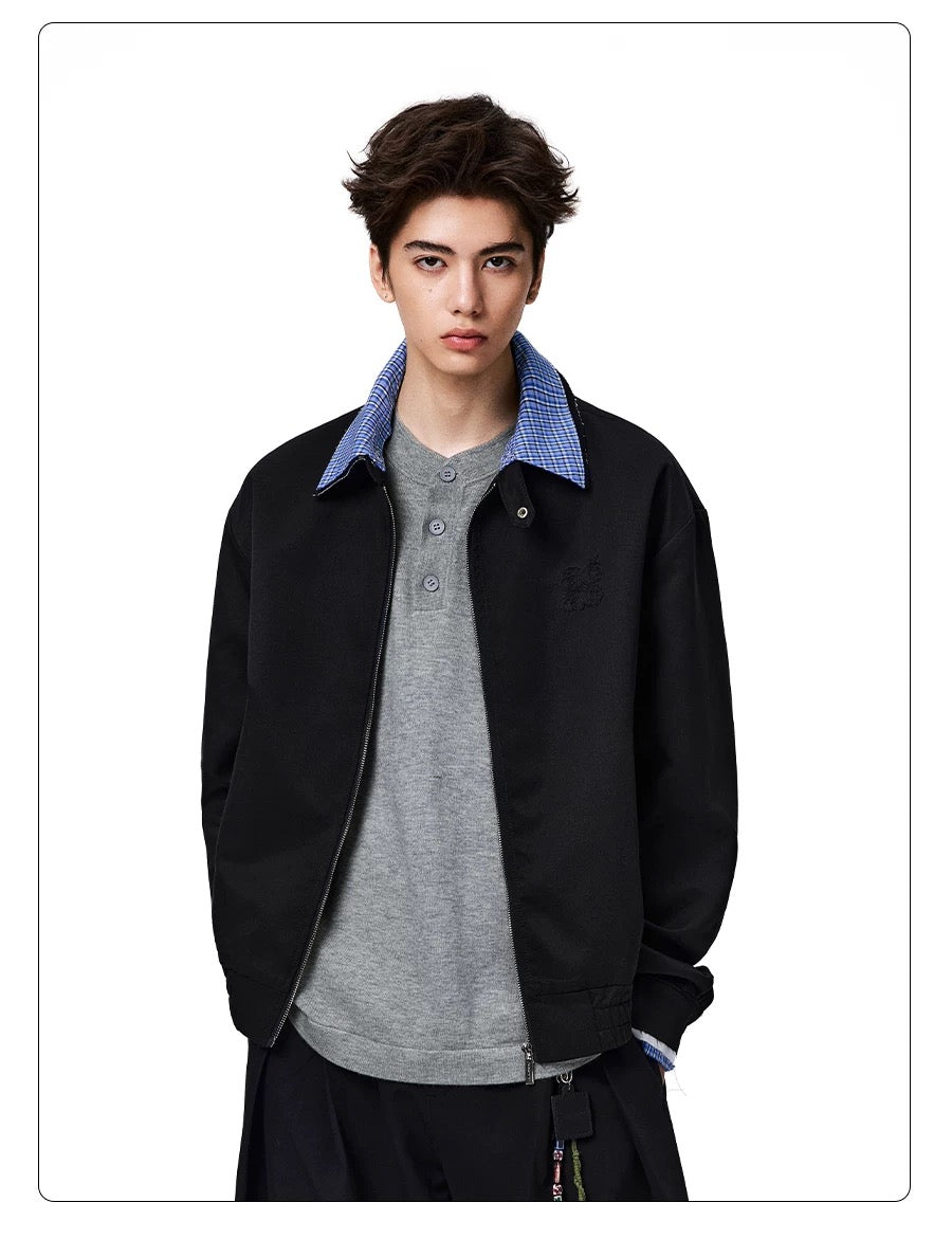 Men’s Vintage Plaid Patchwork Collar Jacket – Retro Short Street Outerwear T0062