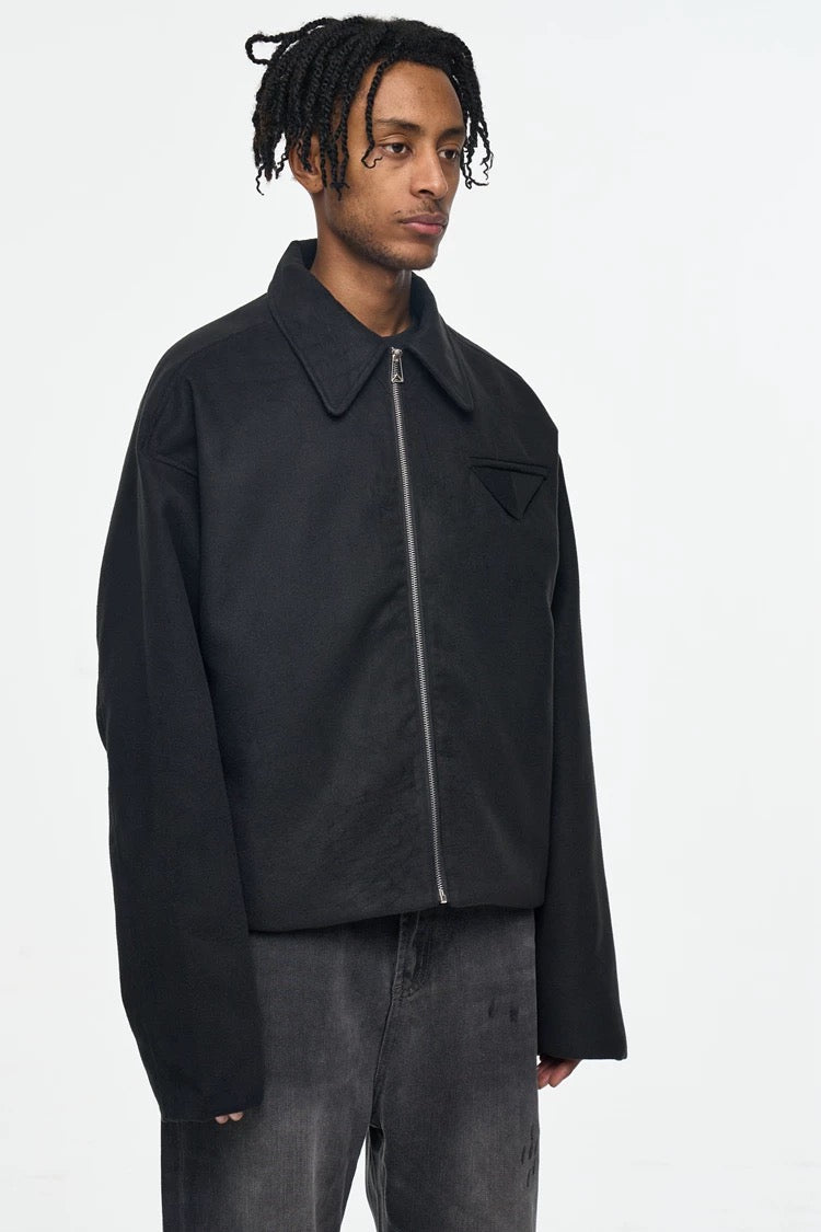 Men’s Retro Boxy Zip-Up Jacket – American Vintage Cropped Street Outerwear T0057