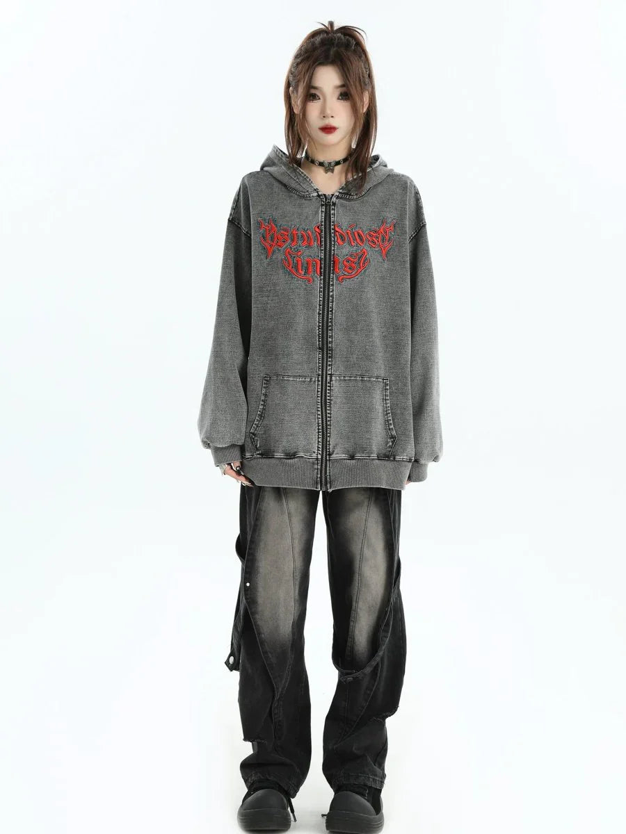 [INSstudios] GOTHIC LETTER LOGO DENIM JACKET T0098