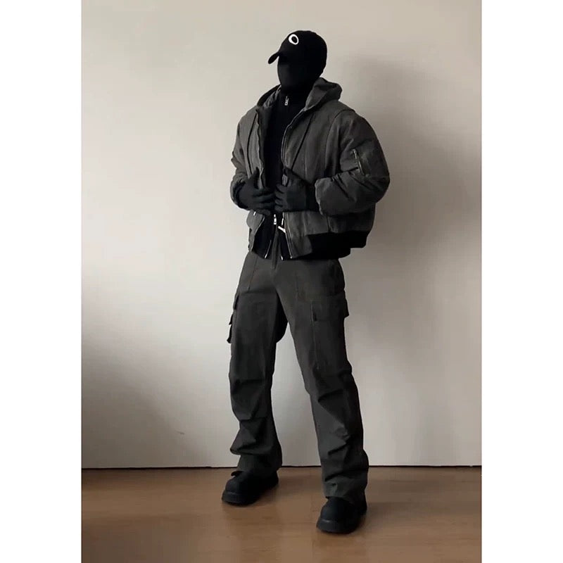 Men’s Layered Bomber Jacket – Faux Two-Piece Streetwear Flight Coat T0051