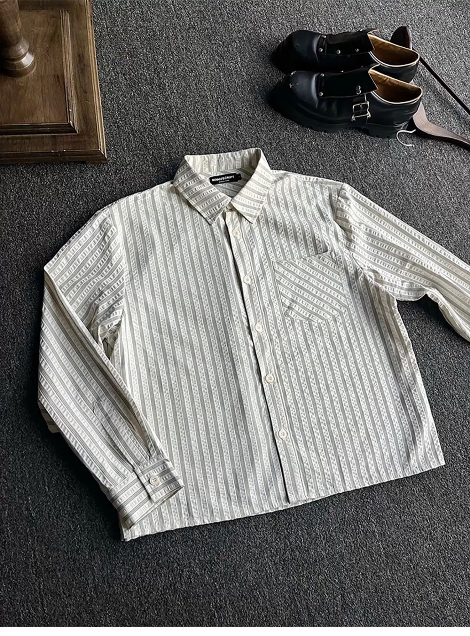 Striped Seersucker Shirt – American Vintage Textured Casual Shirt for Men S0028
