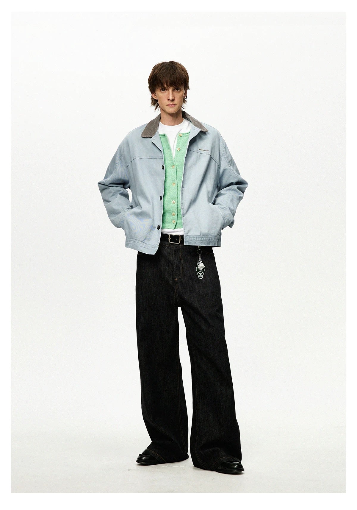 Men’s Color-Block Workwear Jacket – American Retro Contrast Collar Utility Outerwear T0064