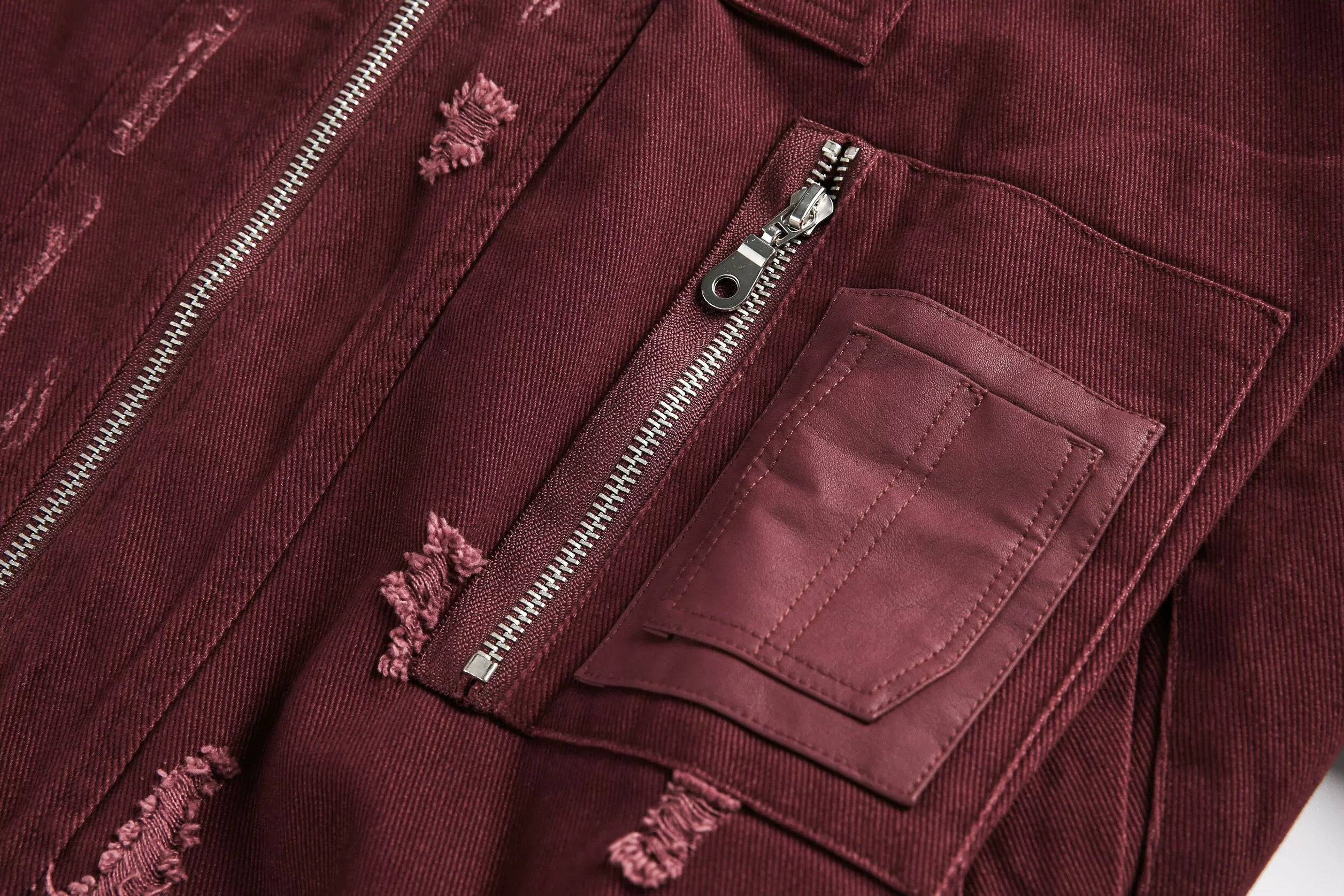 Men’s Burgundy MA-1 Distressed Bomber Jacket – Vintage American Street Baseball Style T0059