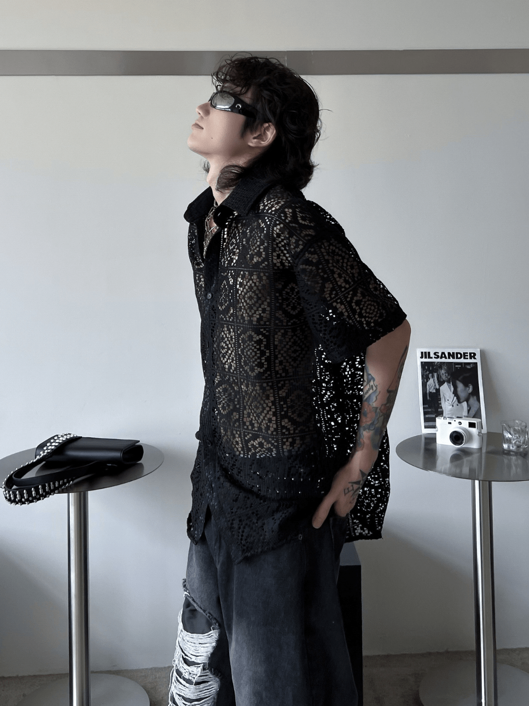 hollow design sense loose shirts J0123