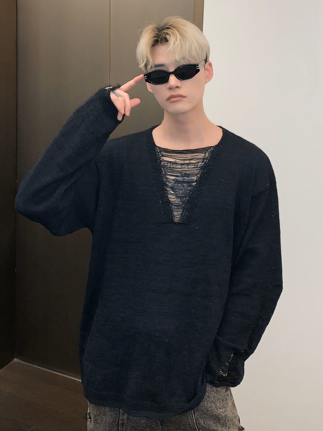 [CUIBUJU] V-neck loose trend within shirt J0115