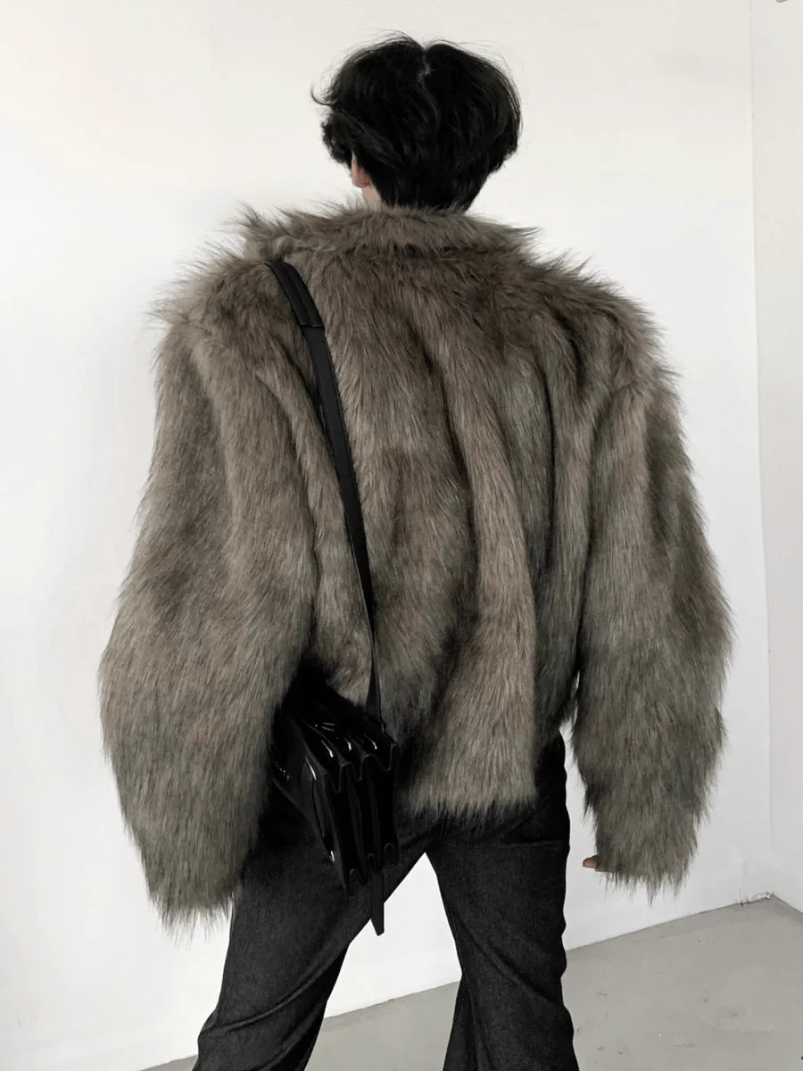 LONG HAIRY SHORT SECTION FAUX FUR COAT T0113