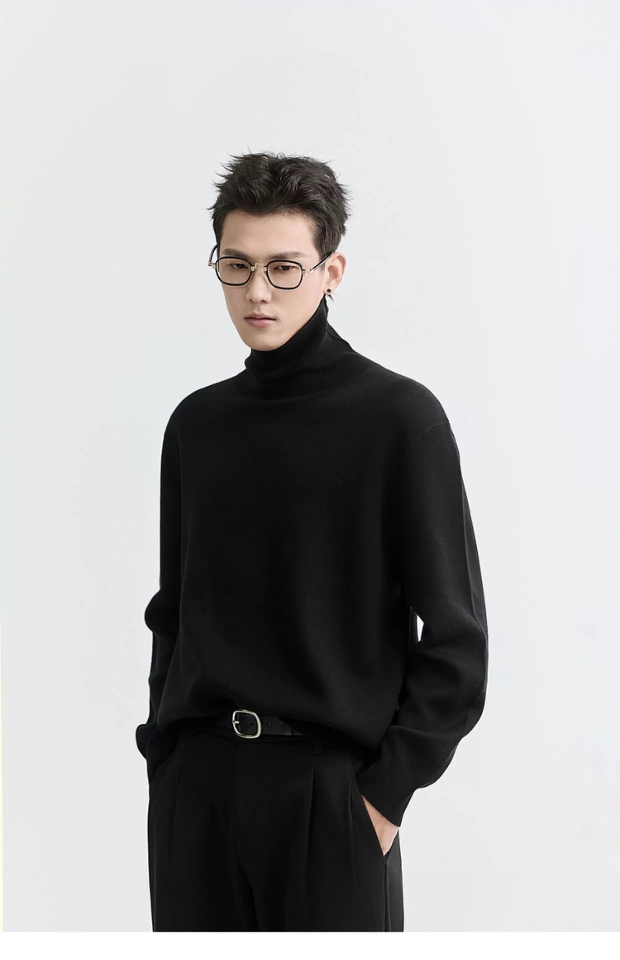 Suéter de punto de cuello alto para hombre - Capa base con forro polar grueso para otoño e invierno T0041