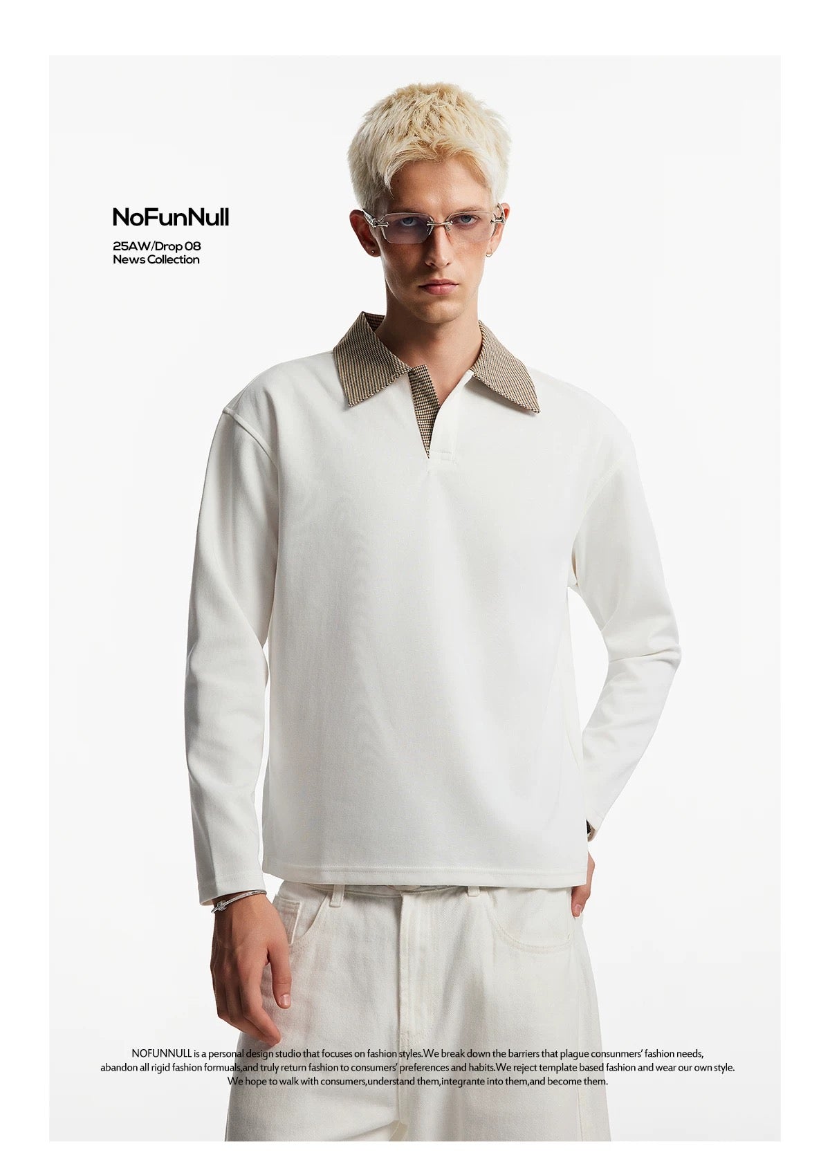 Men’s Houndstooth Patchwork Polo Long Sleeve Tee – Vintage Casual Streetwear Top S0036