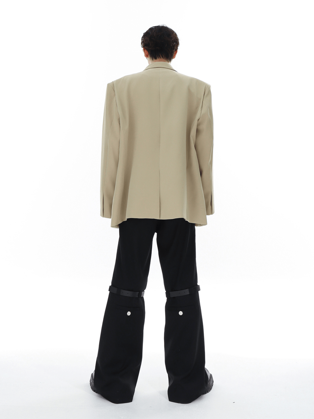 metal button multi drape straight pants B0001