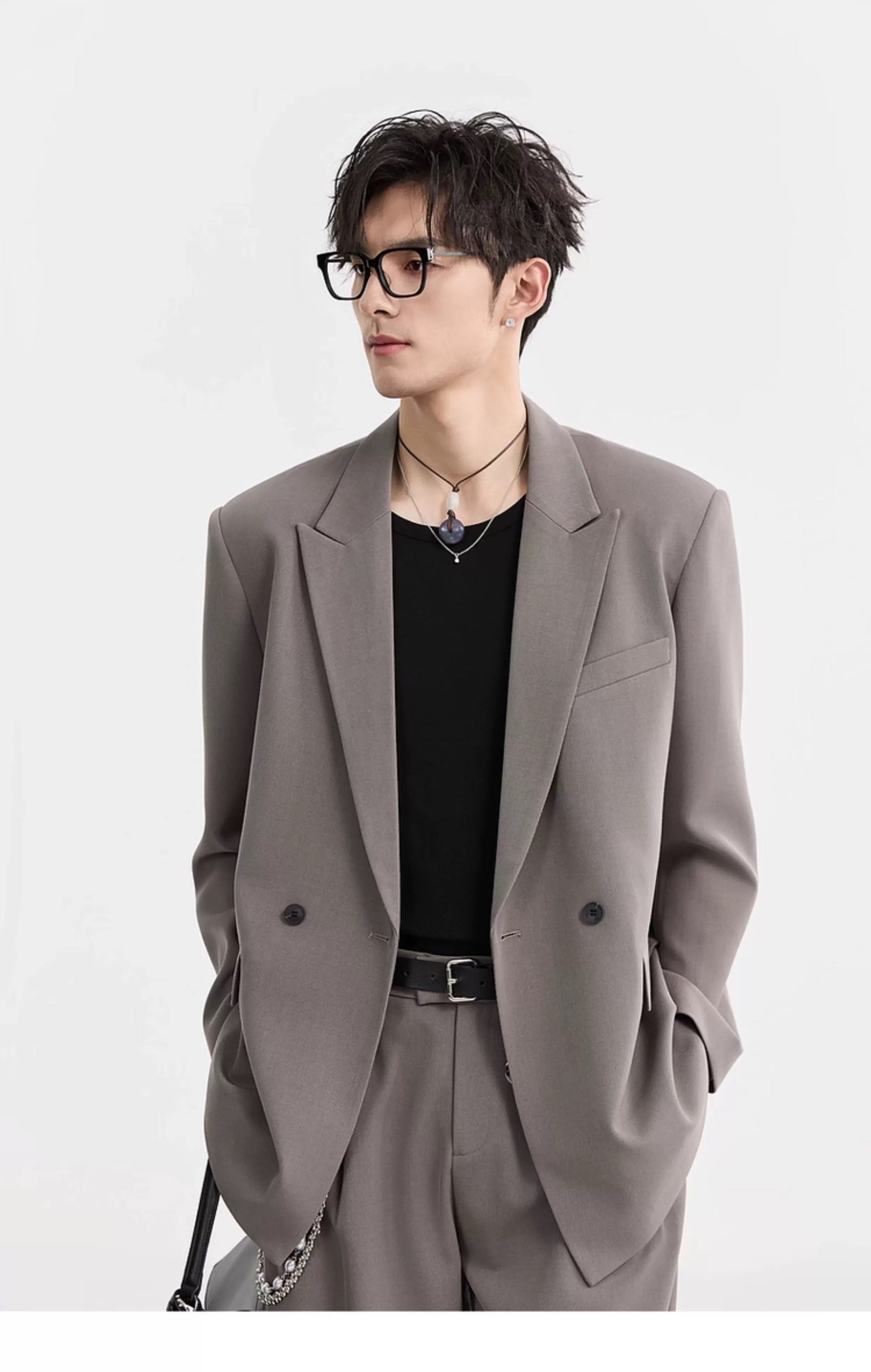 Blazer de lana Tencel Premium - Chaqueta informal de gran tamaño y botonadura sencilla para hombre, para todas las estaciones, T0045