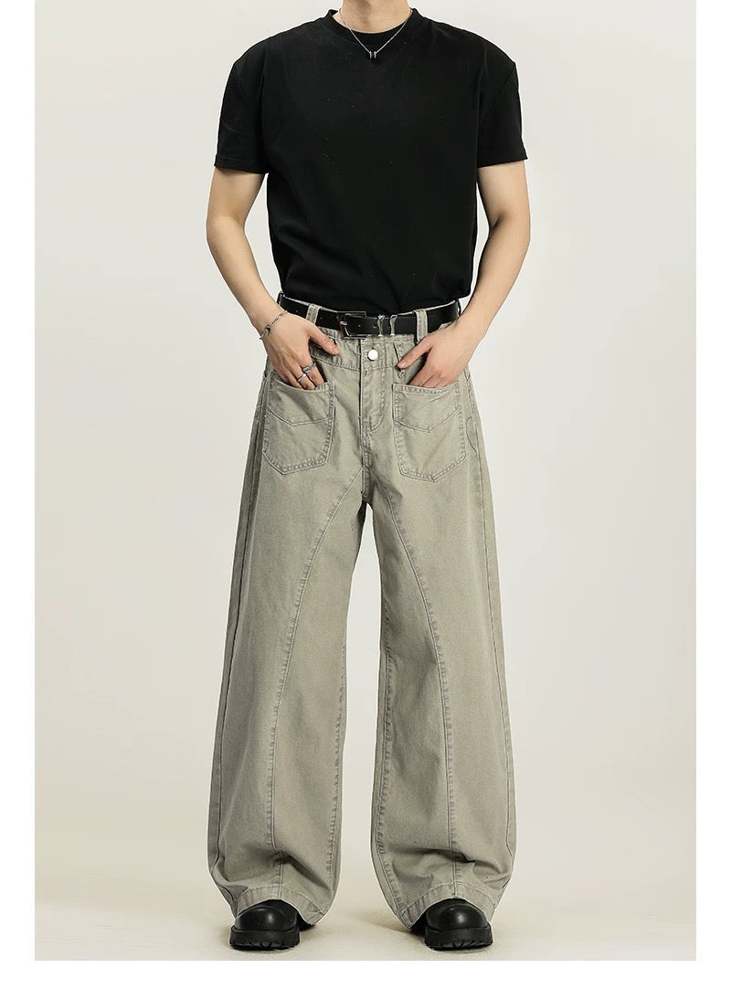 Men’s Vintage American Straight-Leg Cargo Pants – Retro Utility Streetwear Trousers B0045