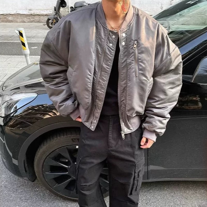 Men’s Cropped Bomber Puffer Jacket – American High Street Short Cotton Outerwear T0071