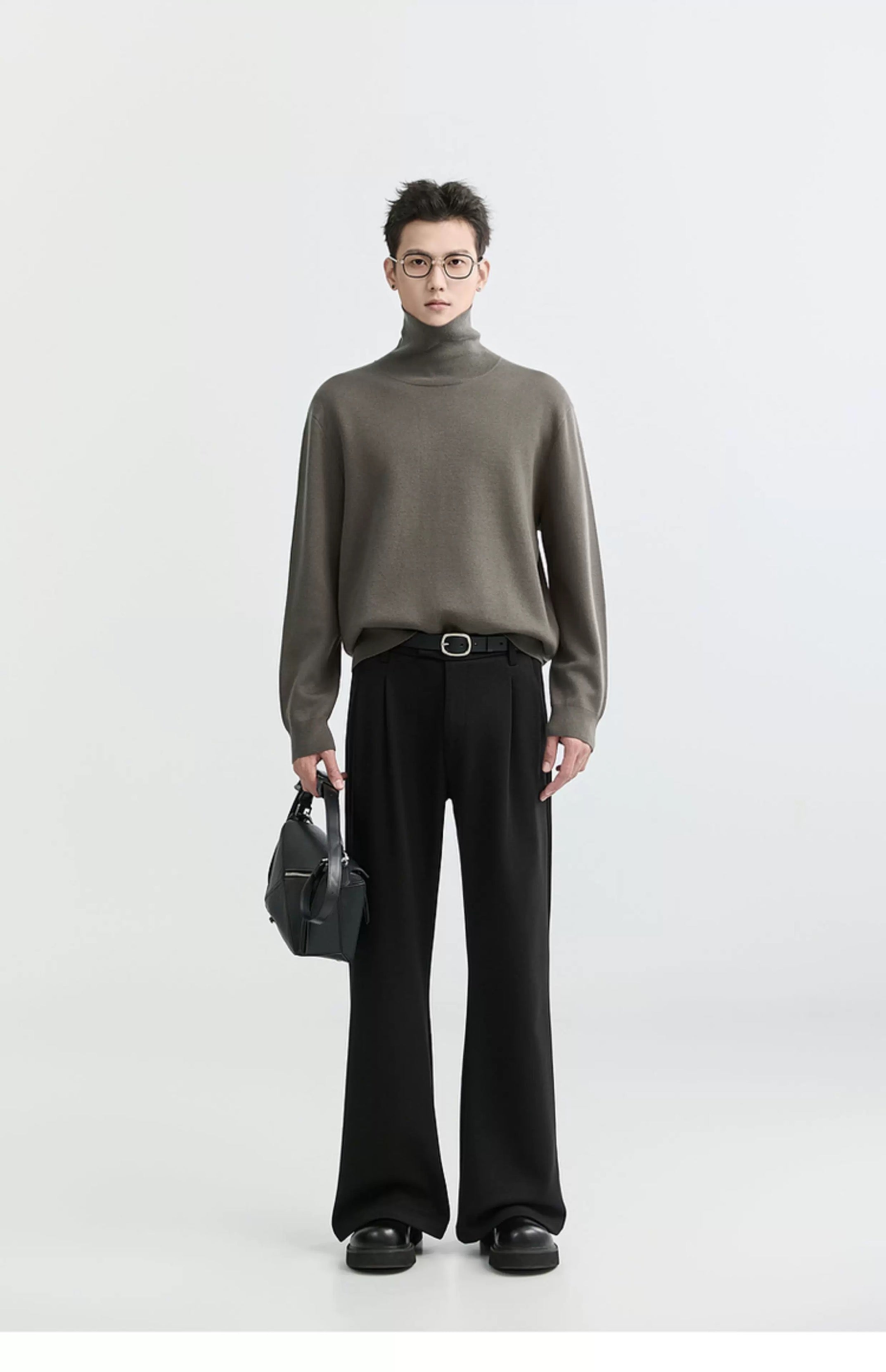 Suéter de punto de cuello alto para hombre - Capa base con forro polar grueso para otoño e invierno T0041