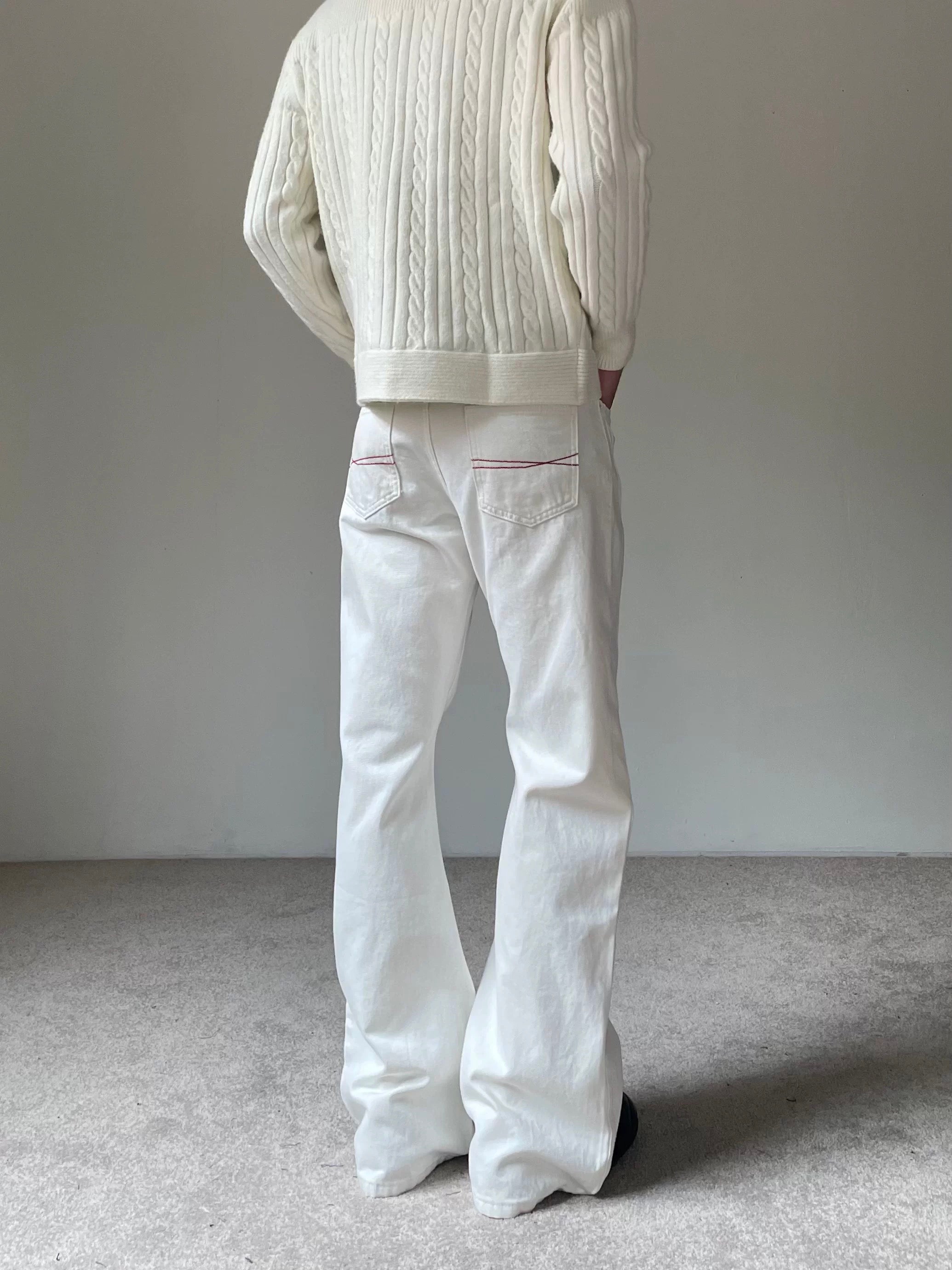 Men’s Vintage Scarf Detail Flare Jeans – American High Street Denim Pants B0074