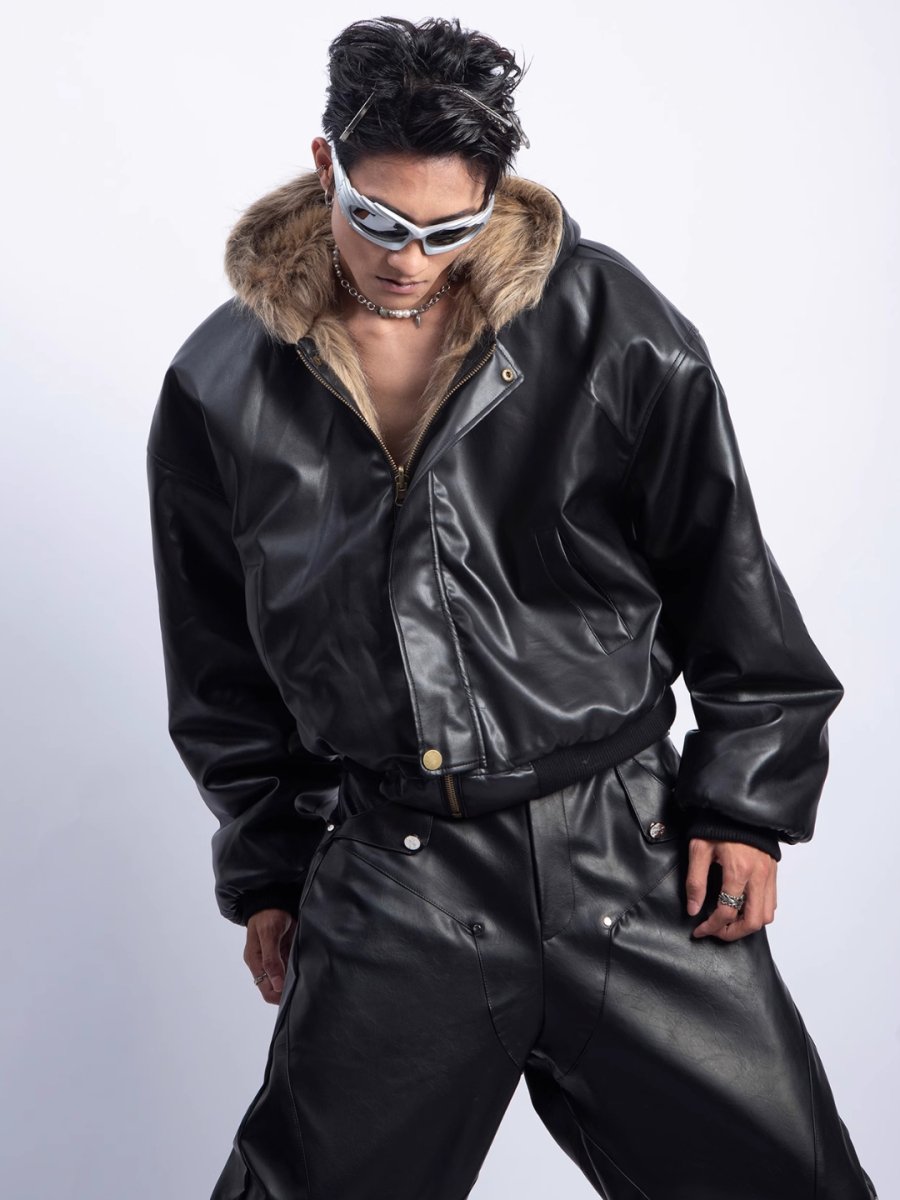 [PLAN1ONE] reversible leather cotton jacket T0160