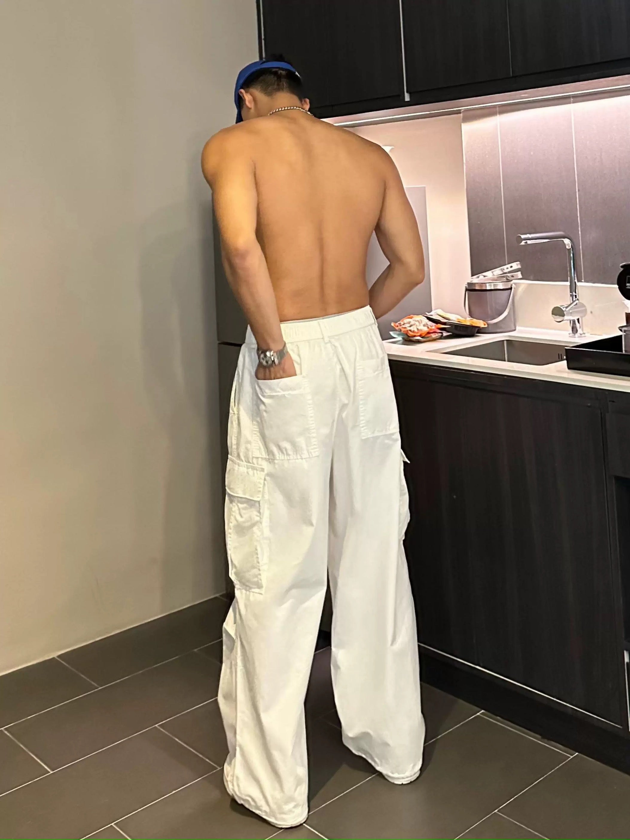 Men’s American High Street Wide-Leg Cargo Pants – Loose Fit Straight Utility Trousers B0054