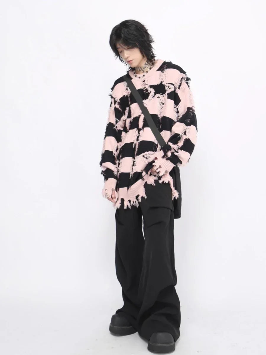 [MZ] HOLES STRIPED CASUAL KNITWEAR S0184