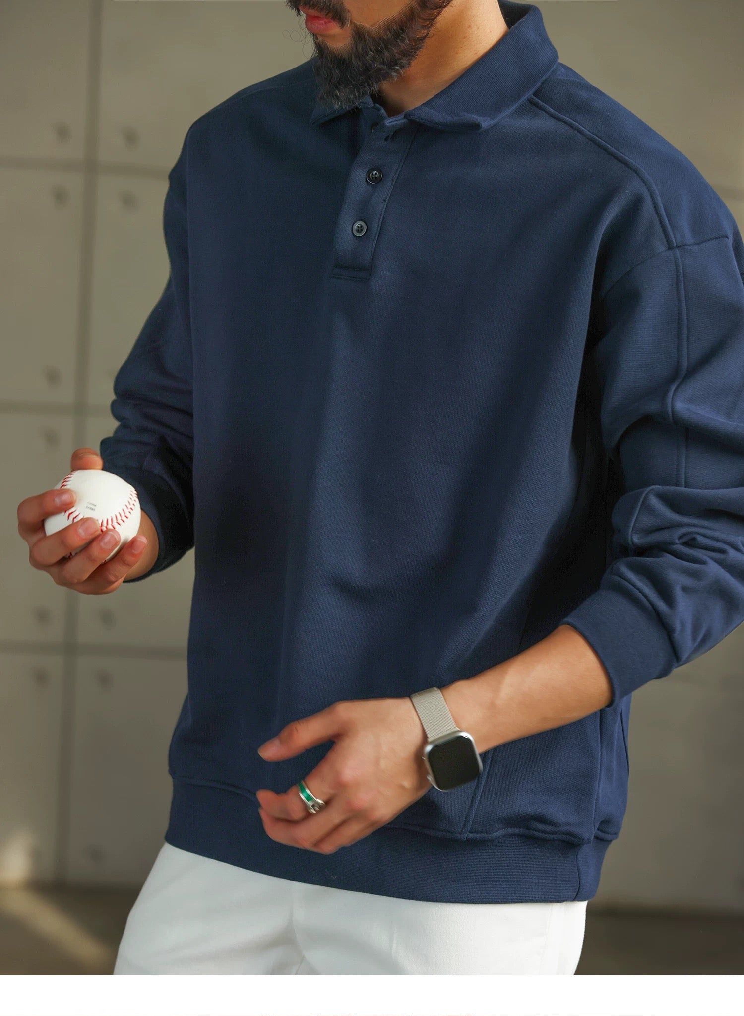 Men’s Long-Sleeve Cotton Polo – Streetwear Style S0017