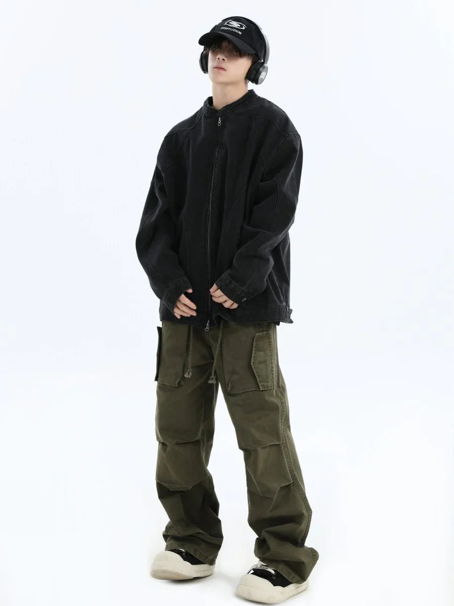 [INSstudios] WASHED DENIM JACKET ZIPPER T0099