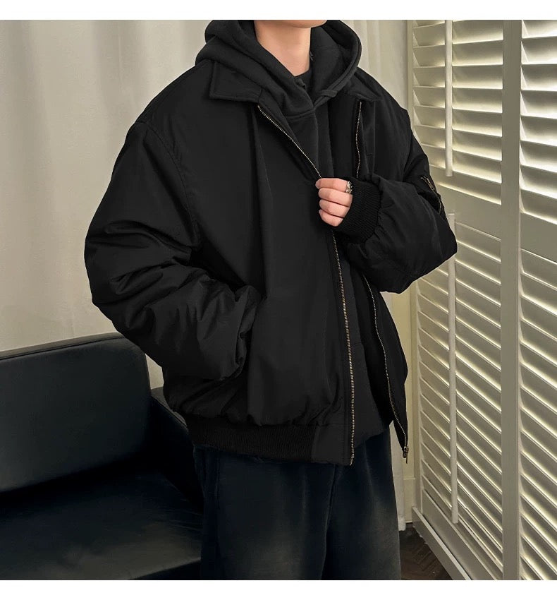 Men’s Vintage Bomber Puffer Jacket – American Retro Flight Cotton Outerwear T0070