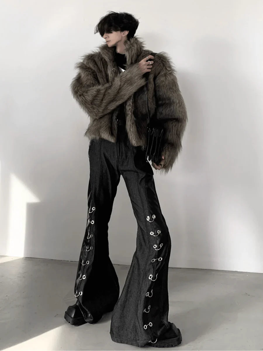 LONG HAIRY SHORT SECTION FAUX FUR COAT T0113